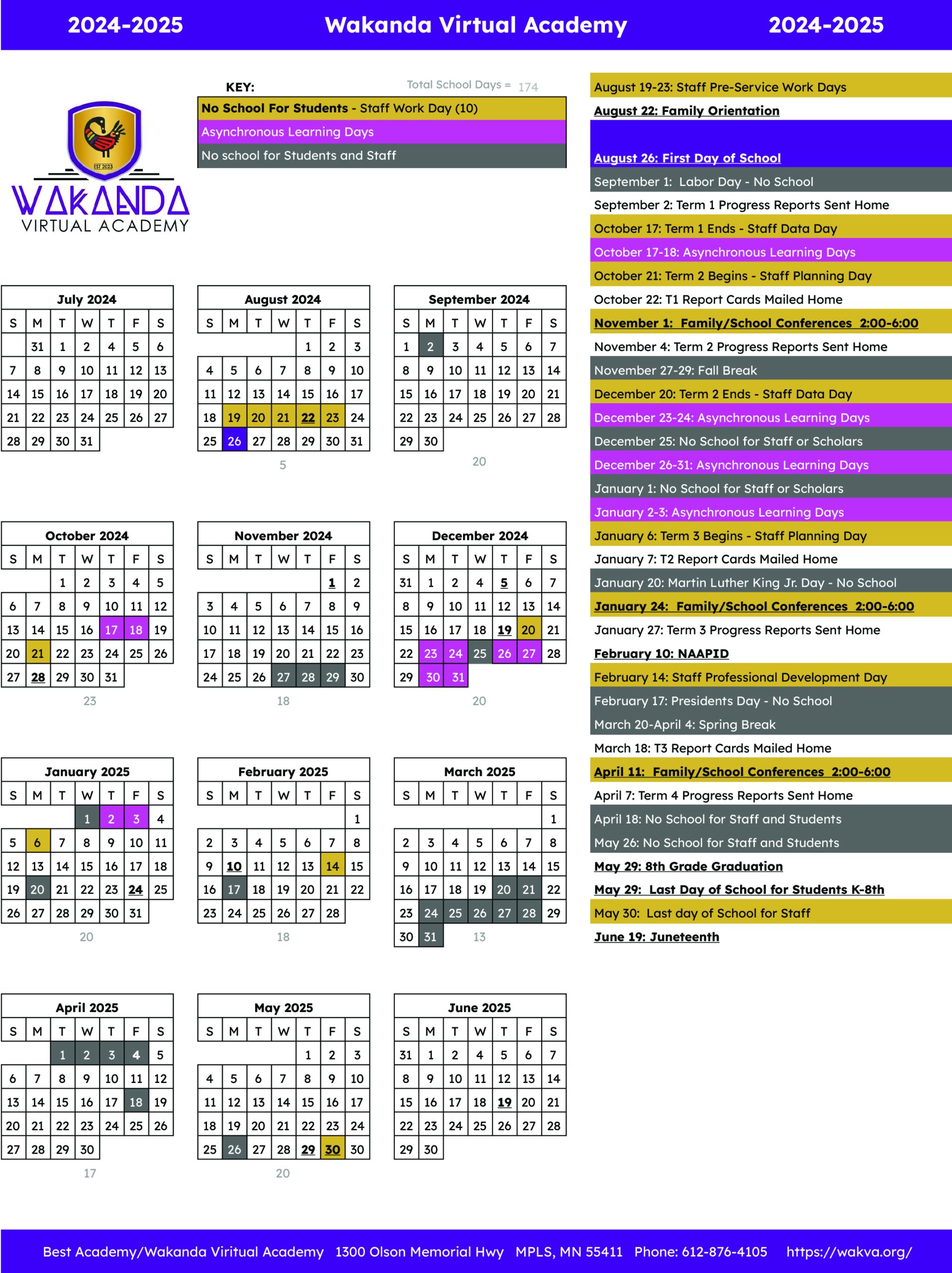 Calendar Wakanda Virtual Academy